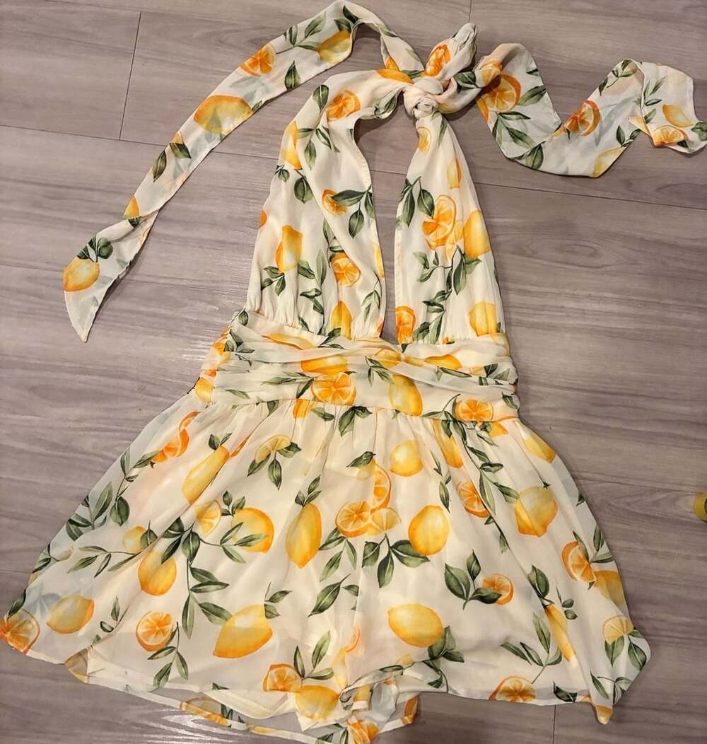 Fashion Nova Positano Dreams Romper Size XL Yellow/Combo NWT